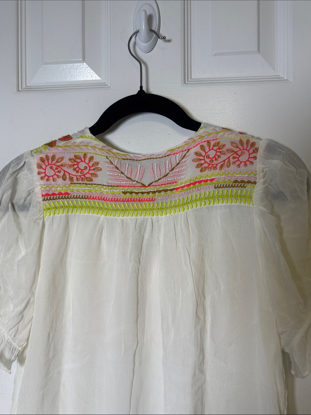Antik Batik Embroidered Boho Tunic Dress XS White Neon Beaded Resort Coverup - Picture 5 of 11